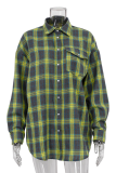 Casual Street Plaid Pocket Buttons Contrast Turndown Collar Tops