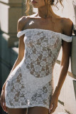 Sexy Solid Color Lace See-Through Off Shoulder Lace Dress Dresses
