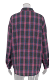 Casual Street Plaid Pocket Buttons Contrast Turndown Collar Tops