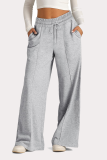 Casual Daily Solid Color Draw String Pocket Loose High Waist Wide Leg Solid Color Bottoms