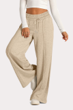 Casual Daily Solid Color Draw String Pocket Loose High Waist Wide Leg Solid Color Bottoms