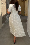 Casual Vacation Solid Color Jacquard Buckle V Neck A Line Dresses