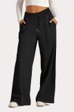 Casual Daily Solid Color Draw String Pocket Loose High Waist Wide Leg Solid Color Bottoms
