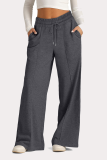 Casual Daily Solid Color Draw String Pocket Loose High Waist Wide Leg Solid Color Bottoms
