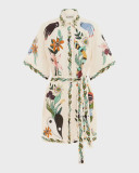 Casual Daily Floral Print Lace Up Patchwork Turndown Collar Short Sleeve Short Sleeve Dress