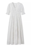 Casual Vacation Solid Color Jacquard Buckle V Neck A Line Dresses