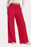 Casual Daily Solid Color Draw String Pocket Loose High Waist Wide Leg Solid Color Bottoms
