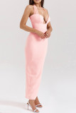 Sexy Solid Color Backless Slit Halter One Step Skirt Dresses