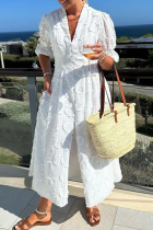 Casual Vacation Solid Color Jacquard Buckle V Neck A Line Dresses