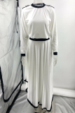 Casual Solid Color Patchwork Irregular Contrast O Neck Long Sleeve Two Pieces