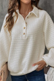 Casual Solid Color Buttons Texture Turndown Collar Tops