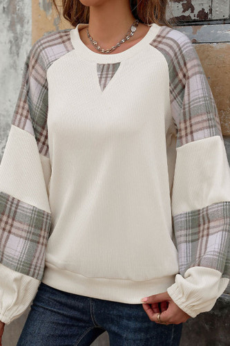 Casual Plaid Patchwork Contrast O Neck Tops