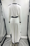 Casual Solid Color Patchwork Irregular Contrast O Neck Long Sleeve Two Pieces