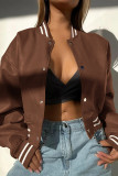 Casual Daily Solid Color Buckle O Neck Outerwear