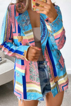 Daily Elegant Floral Print Buttons Turn-back Collar Outerwear