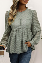 Daily Elegant Solid Color Jacquard Buttons Fur Ball O Neck Tops