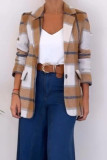 Casual Plaid Patchwork Contrast Turn-back Collar Outerwear