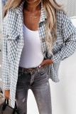 Casual Plaid Pocket Buttons Contrast Turndown Collar Tops