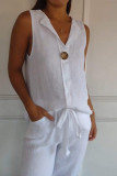 Casual Solid Color Buttons Turndown Collar Tops