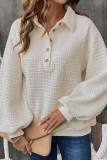 Casual Solid Color Buttons Texture Turndown Collar Tops