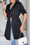Casual Street Solid Color Draw String Turn-back Collar Outerwear