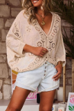 Casual Solid Color Lace Hollow Out Distressed V Neck Outerwear