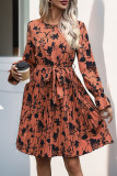 Daily Elegant Floral Print Lace Up O Neck A Line Dresses