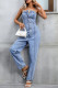 Casual Street Solid Color Buttons Patchwork Square Neck Jumpsuits
