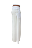 Casual Solid Color Pocket With Belt Loose High Waist Wide Leg Solid Color Bottoms