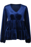 Casual Street Solid Color Patchwork Ruffle V Neck Tops