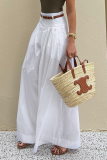 Casual Solid Color Pocket With Belt Loose High Waist Wide Leg Solid Color Bottoms
