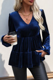 Casual Street Solid Color Patchwork Ruffle V Neck Tops