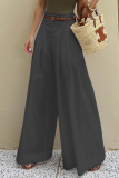 Casual Solid Color Pocket With Belt Loose High Waist Wide Leg Solid Color Bottoms