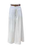 Casual Solid Color Pocket With Belt Loose High Waist Wide Leg Solid Color Bottoms