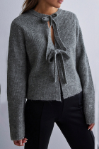 Casual Daily Solid Color Lace Up O Neck Outerwear
