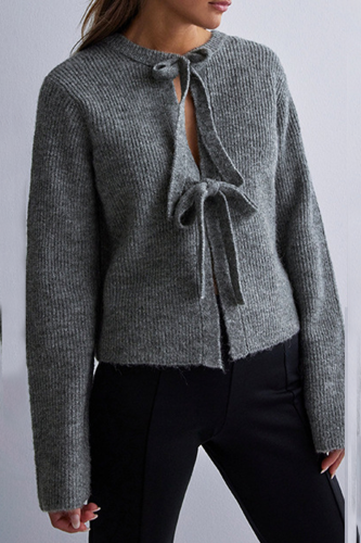 Casual Daily Solid Color Lace Up O Neck Outerwear