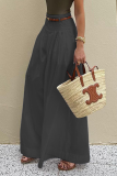 Casual Solid Color Pocket With Belt Loose High Waist Wide Leg Solid Color Bottoms