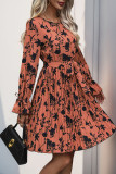 Daily Elegant Floral Print Lace Up O Neck A Line Dresses