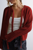 Casual Daily Solid Color Lace Up O Neck Outerwear