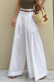 Casual Solid Color Pocket With Belt Loose High Waist Wide Leg Solid Color Bottoms