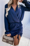 Casual Street Solid Color Draw String Turndown Collar Wrapped Skirt Dresses