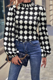 Street Daily Plaid Contrast Mandarin Collar Tops