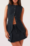 Casual Street Solid Color Buttons Adjustable O Neck Sleeveless Two Pieces