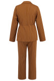 Business Wear Letters Pocket Patchwork Belted Turn-back Collar Long Sleeve Two Pieces