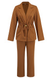 Business Wear Letters Pocket Patchwork Belted Turn-back Collar Long Sleeve Two Pieces
