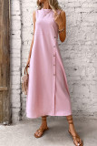 Casual Daily Solid Color Buttons O Neck Vest Dresses