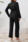 Business Wear Letters Pocket Patchwork Belted Turn-back Collar Long Sleeve Two Pieces