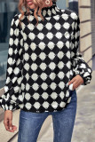 Street Daily Plaid Contrast Mandarin Collar Tops