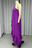 Sexy Solid Color Ruffle Irregular Sloping Shoulder Irregular Dresses