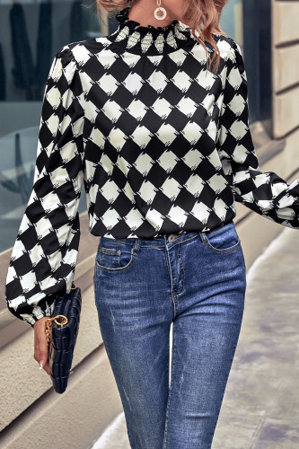 Street Daily Plaid Contrast Mandarin Collar Tops